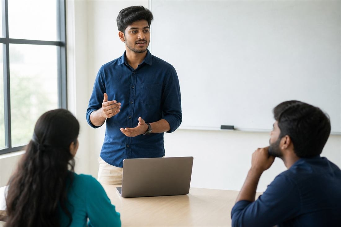 Student presenting to classmates